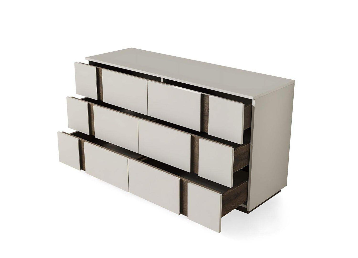 60" Light Gray And Walnut Wood Six Drawer Double Dresser - HomeRoots - Flyclothing LLC