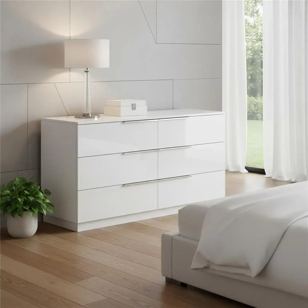 62" White Wood Six Drawer Double Dresser - Homeroots - Flyclothing LLC