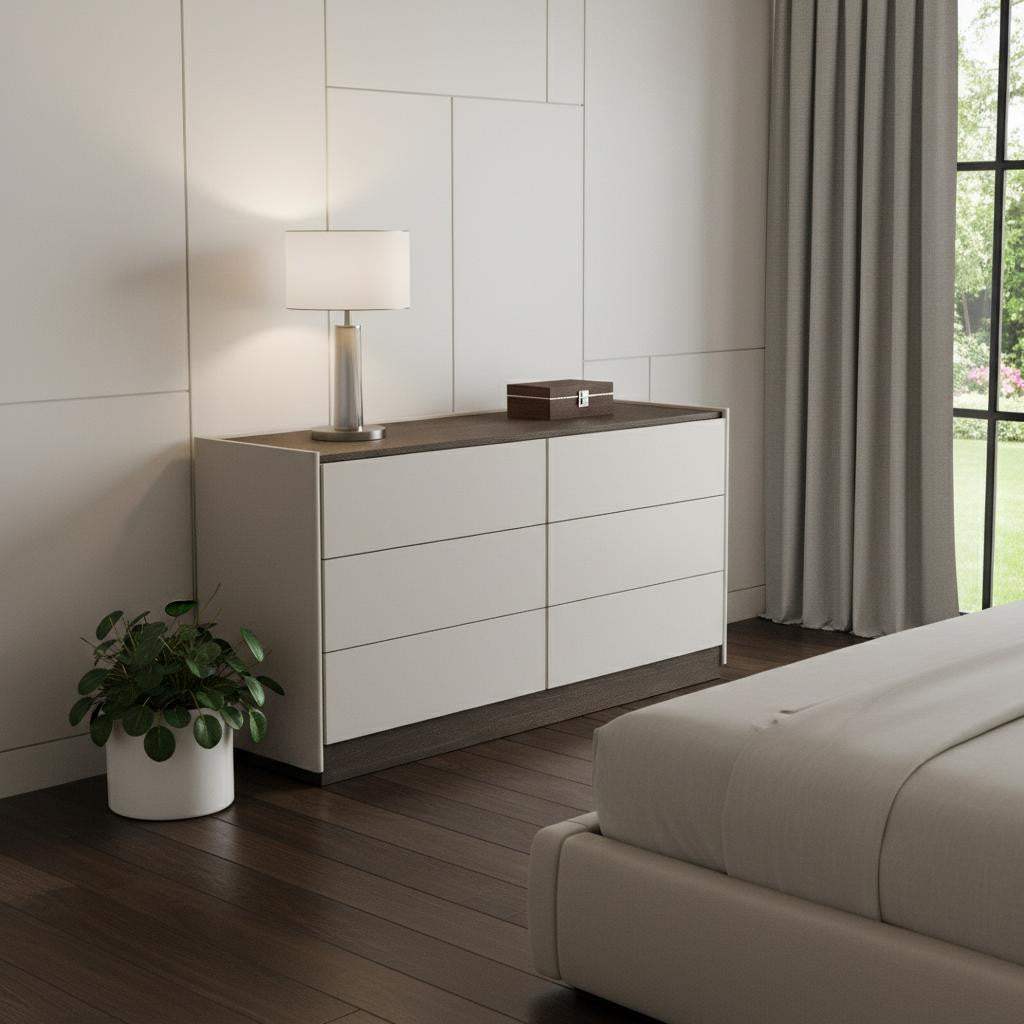 60" Light Gray And Walnut Wood Six Drawer Double Dresser - HomeRoots - Flyclothing LLC