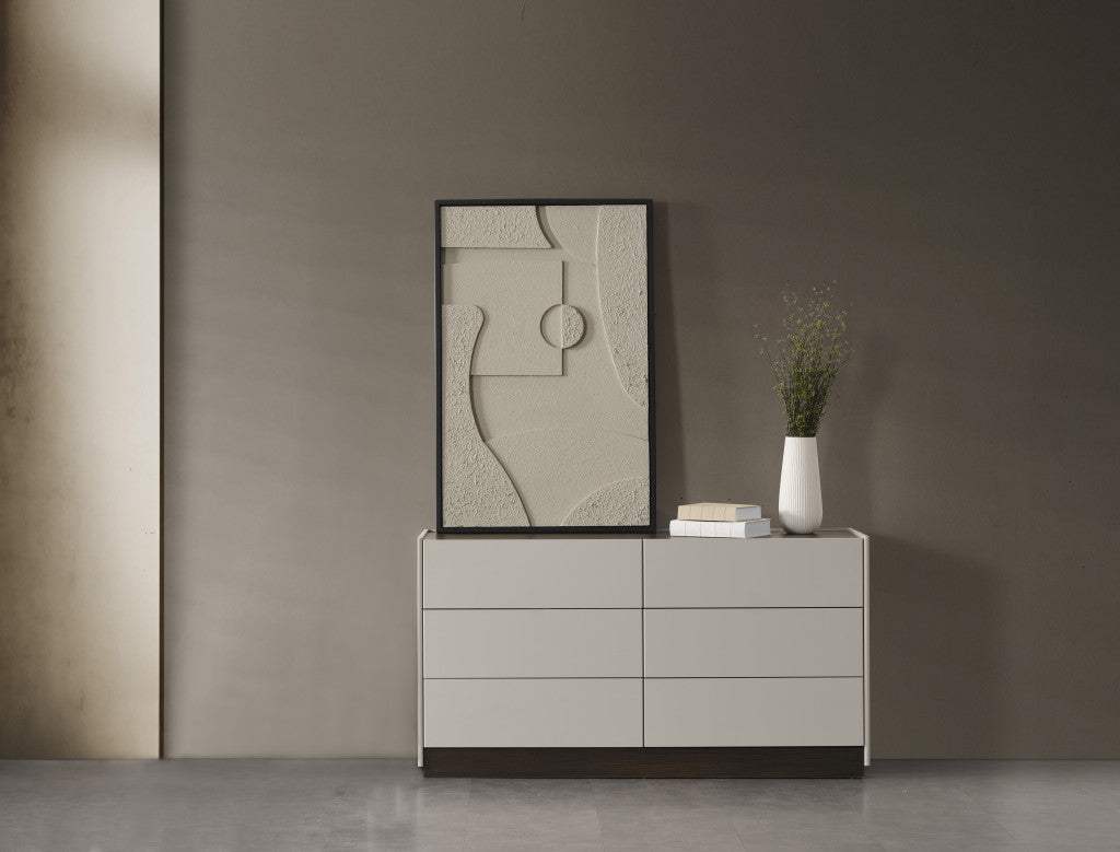 60" Light Gray And Walnut Wood Six Drawer Double Dresser - HomeRoots - Flyclothing LLC