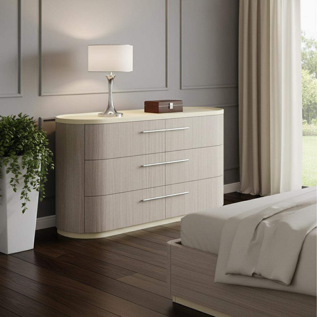 60" Beige And Oak Wood Six Drawer Double Dresser - HomeRoots - Flyclothing LLC