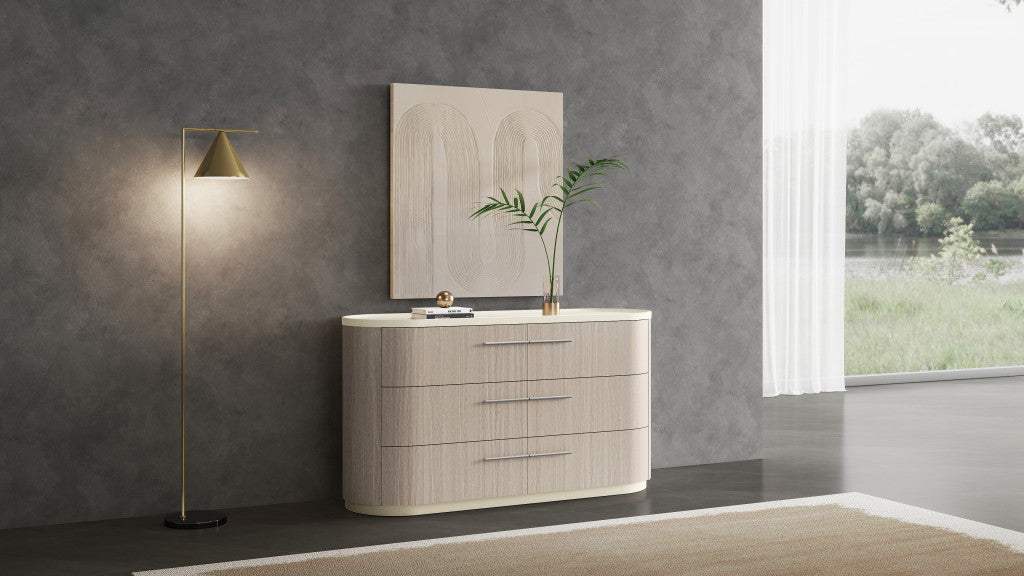 60" Beige And Oak Wood Six Drawer Double Dresser - HomeRoots - Flyclothing LLC