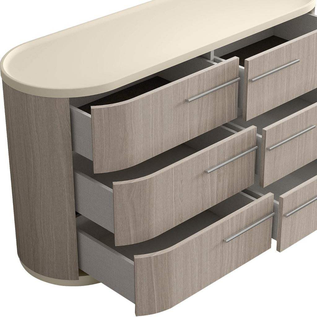 60" Beige And Oak Wood Six Drawer Double Dresser - HomeRoots - Flyclothing LLC