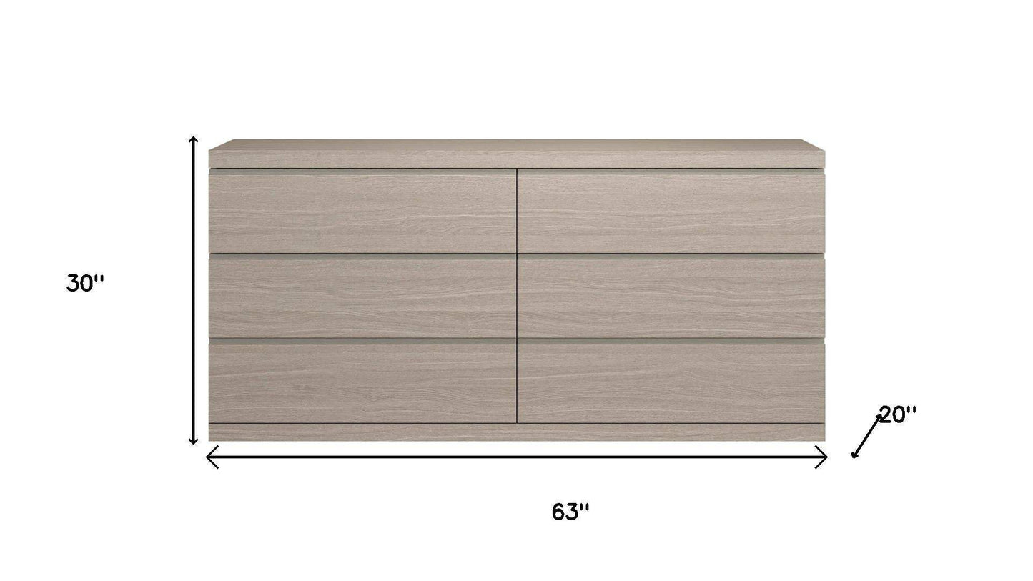 63" Oak Wood Six Drawer Double Dresser - HomeRoots - Flyclothing LLC