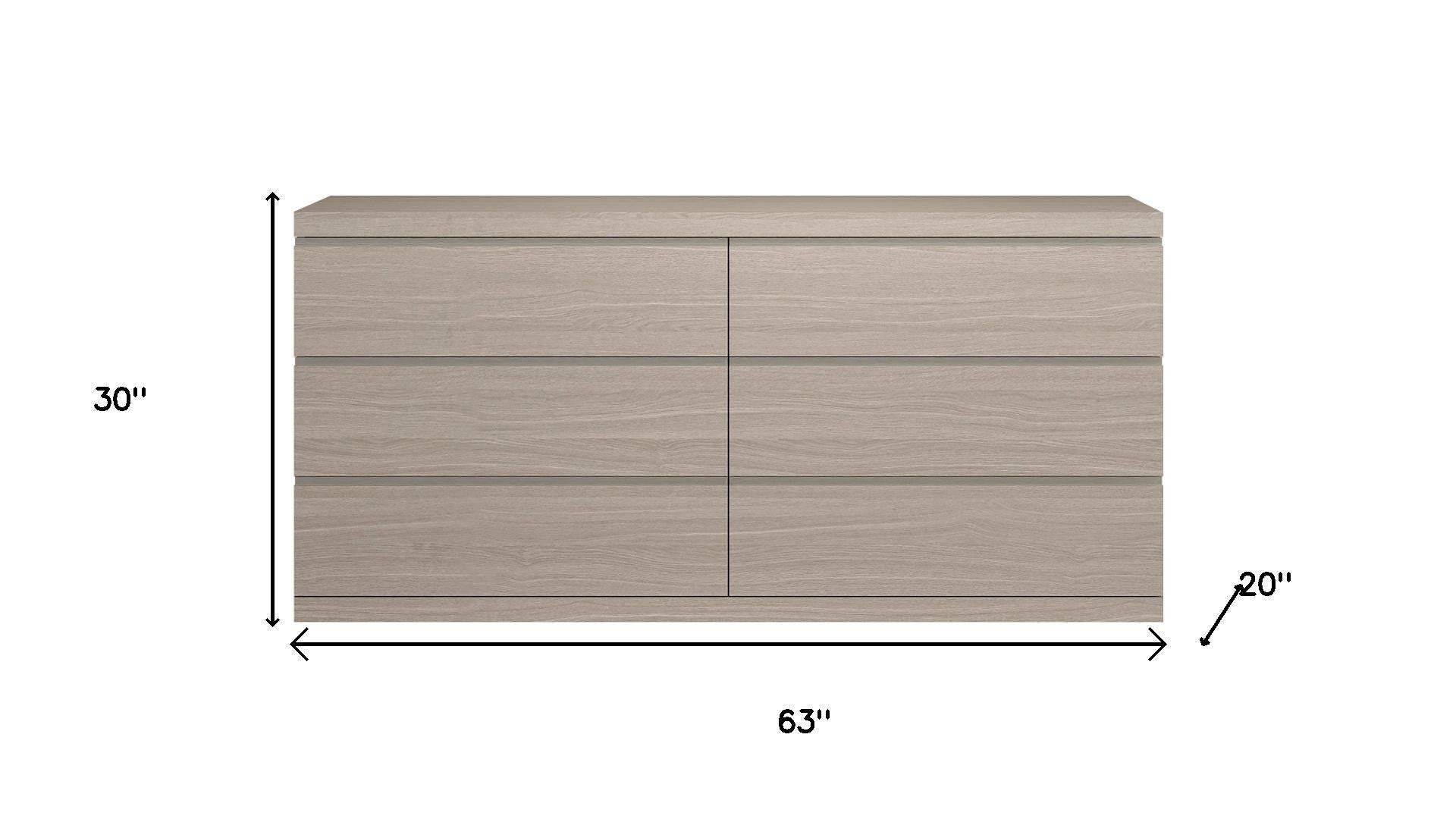 63" Oak Wood Six Drawer Double Dresser - HomeRoots - Flyclothing LLC