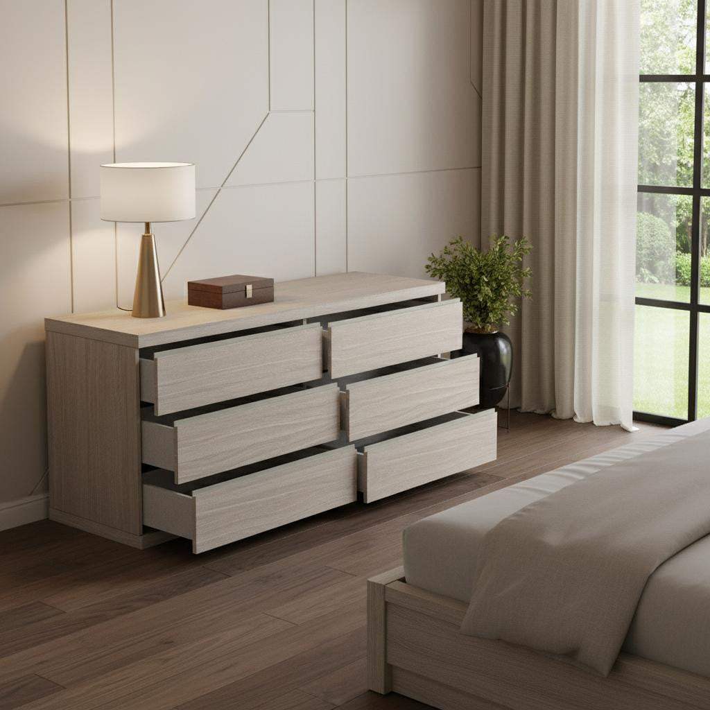 63" Oak Wood Six Drawer Double Dresser - HomeRoots - Flyclothing LLC