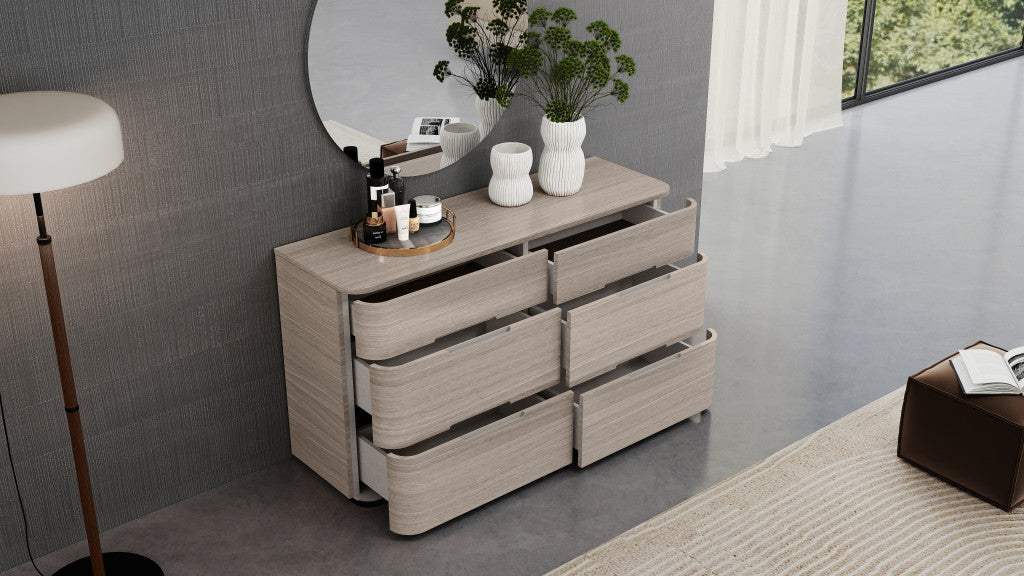 56" Oak Wood Six Drawer Double Dresser - HomeRoots - Flyclothing LLC