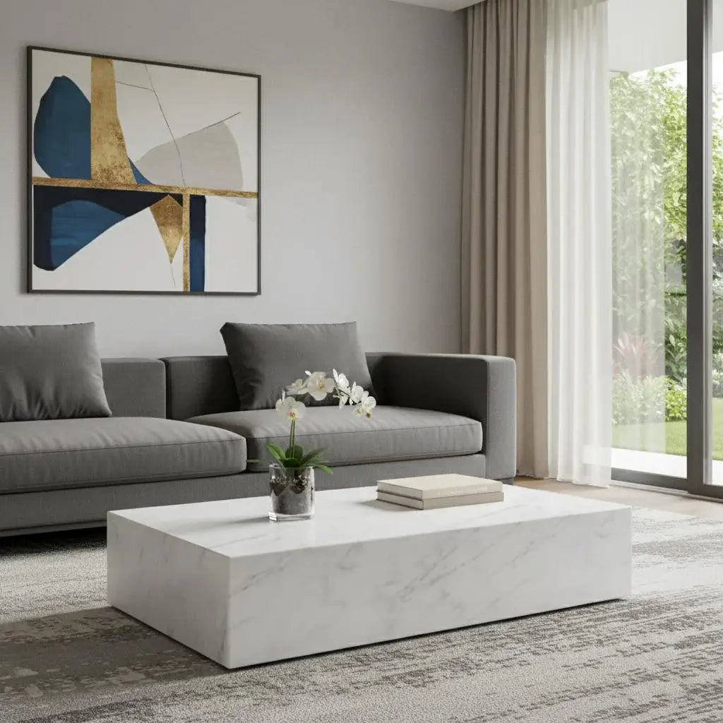 55" White Genuine Marble Block Coffee Table - Homeroots - Flyclothing LLC