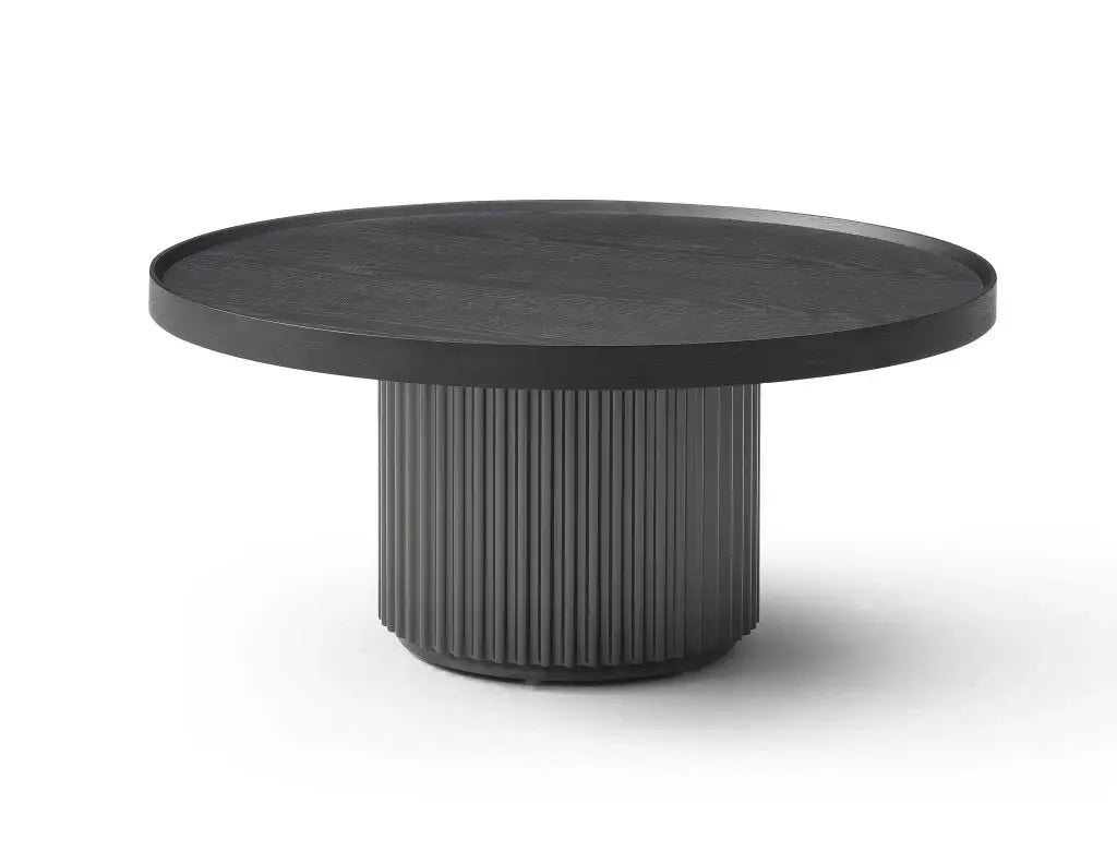 32" Dark Gray Wood Round Pedestal Coffee Table - Homeroots - Flyclothing LLC