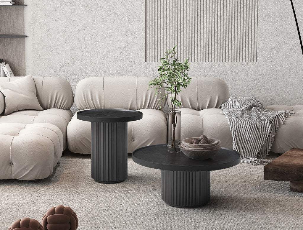 32" Dark Gray Wood Round Pedestal Coffee Table - Homeroots - Flyclothing LLC