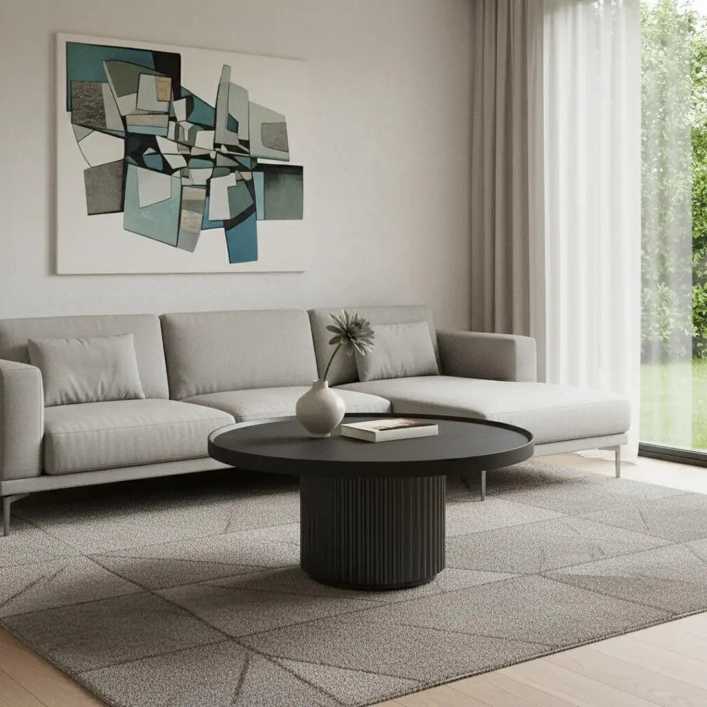 32" Dark Gray Wood Round Pedestal Coffee Table - Homeroots - Flyclothing LLC