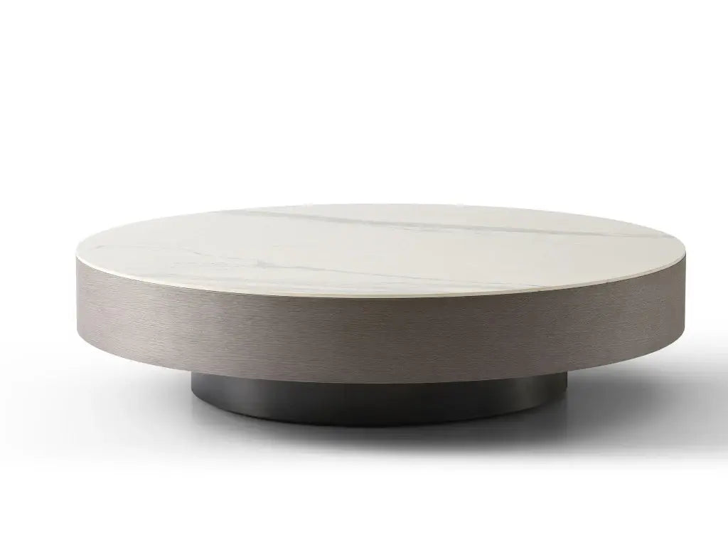 41" White and Gray Ceramic Tile and Wood Round Pedestal Coffee Table - Homeroots - Flyclothing LLC