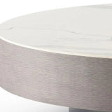 41" White and Gray Ceramic Tile and Wood Round Pedestal Coffee Table - Homeroots - Flyclothing LLC