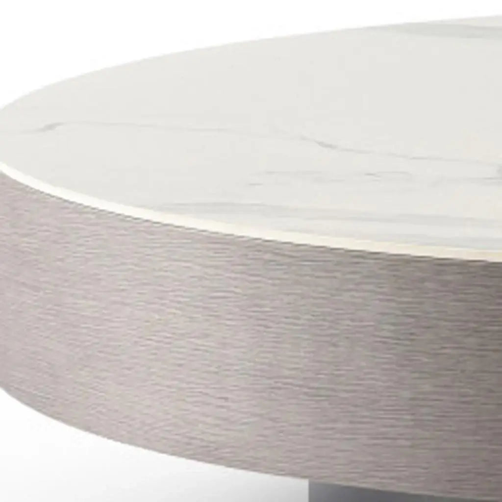 41" White and Gray Ceramic Tile and Wood Round Pedestal Coffee Table - Homeroots - Flyclothing LLC