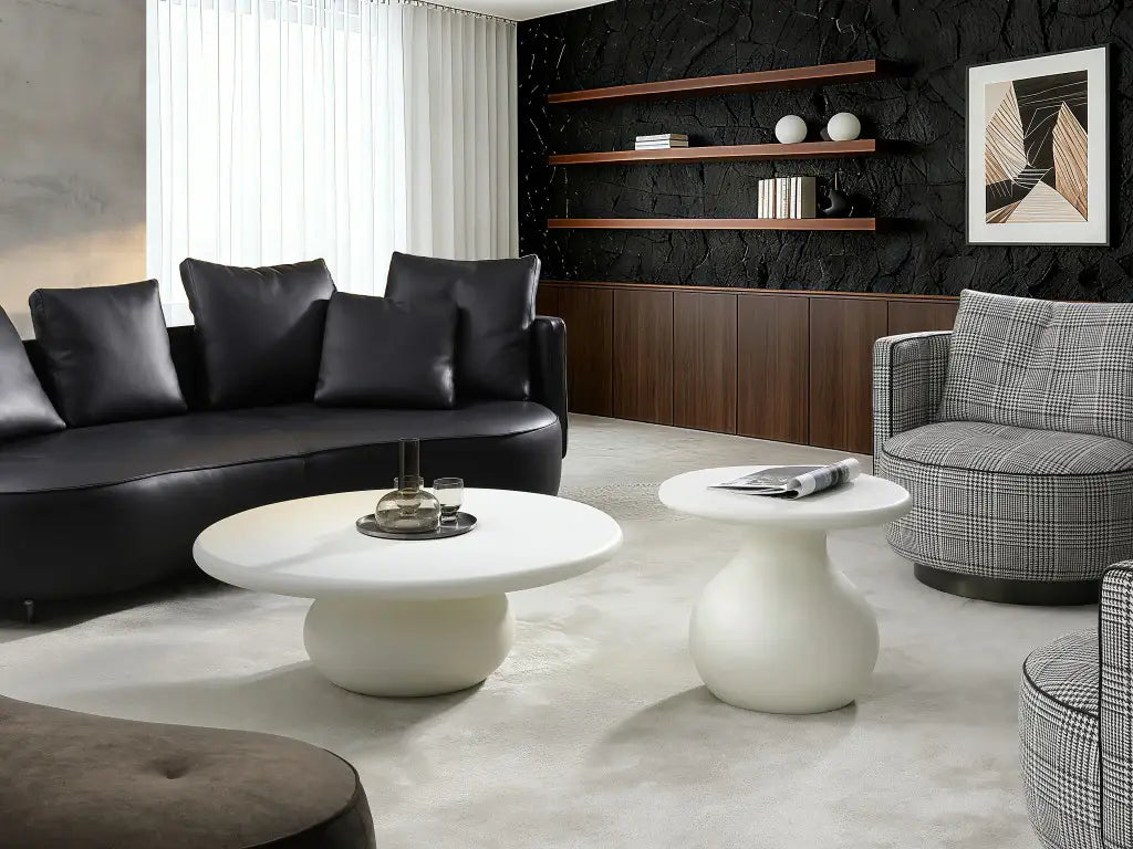 41" Beige Glass Round Pedestal Coffee Table - Homeroots - Flyclothing LLC