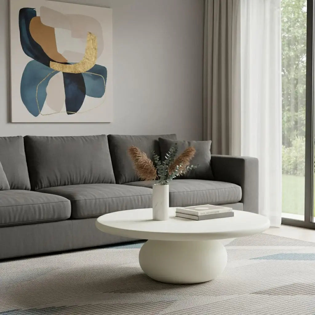 41" Beige Glass Round Pedestal Coffee Table - Homeroots - Flyclothing LLC