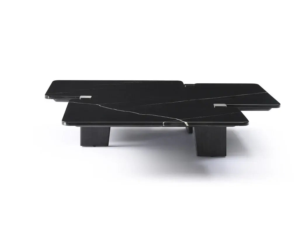 47" Black Genuine Marble and Solid Wood Free Form Coffee Table - Homeroots - Flyclothing LLC