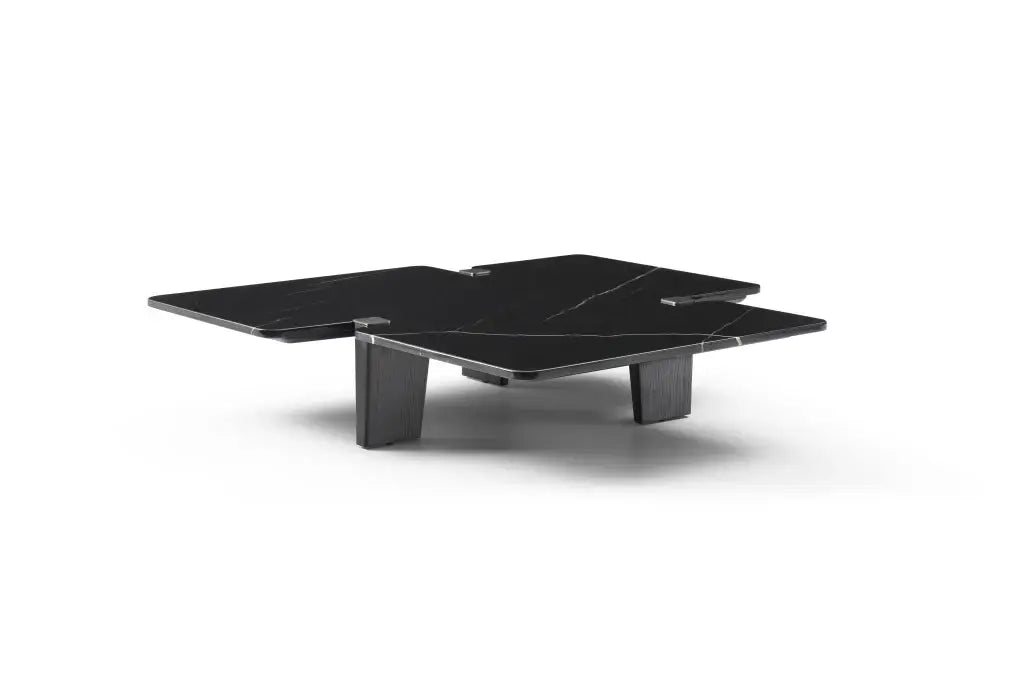 47" Black Genuine Marble and Solid Wood Free Form Coffee Table - Homeroots - Flyclothing LLC