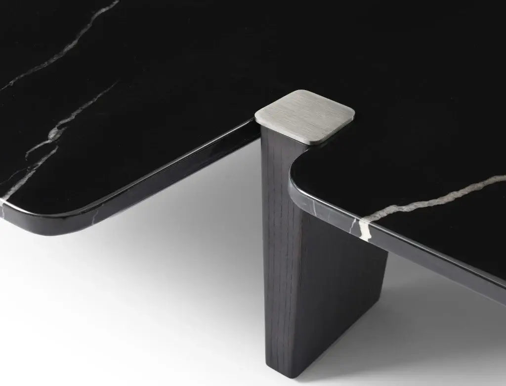 47" Black Genuine Marble and Solid Wood Free Form Coffee Table - Homeroots - Flyclothing LLC