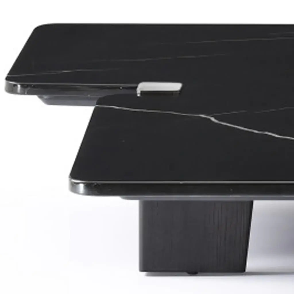 47" Black Genuine Marble and Solid Wood Free Form Coffee Table - Homeroots - Flyclothing LLC