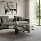 47" Black Genuine Marble and Solid Wood Free Form Coffee Table - Homeroots - Flyclothing LLC