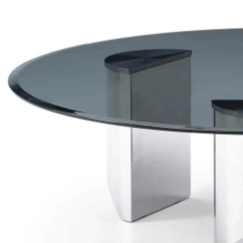 49" Black and Silver Mirrored Glass and Stainless Steel Round Coffee Table - Homeroots - Flyclothing LLC