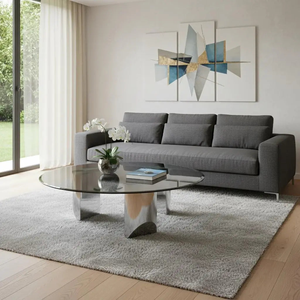 49" Black and Silver Mirrored Glass and Stainless Steel Round Coffee Table - Homeroots - Flyclothing LLC
