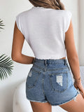 Openwork Round Neck Cap Sleeve Knit Top - Trendsi
