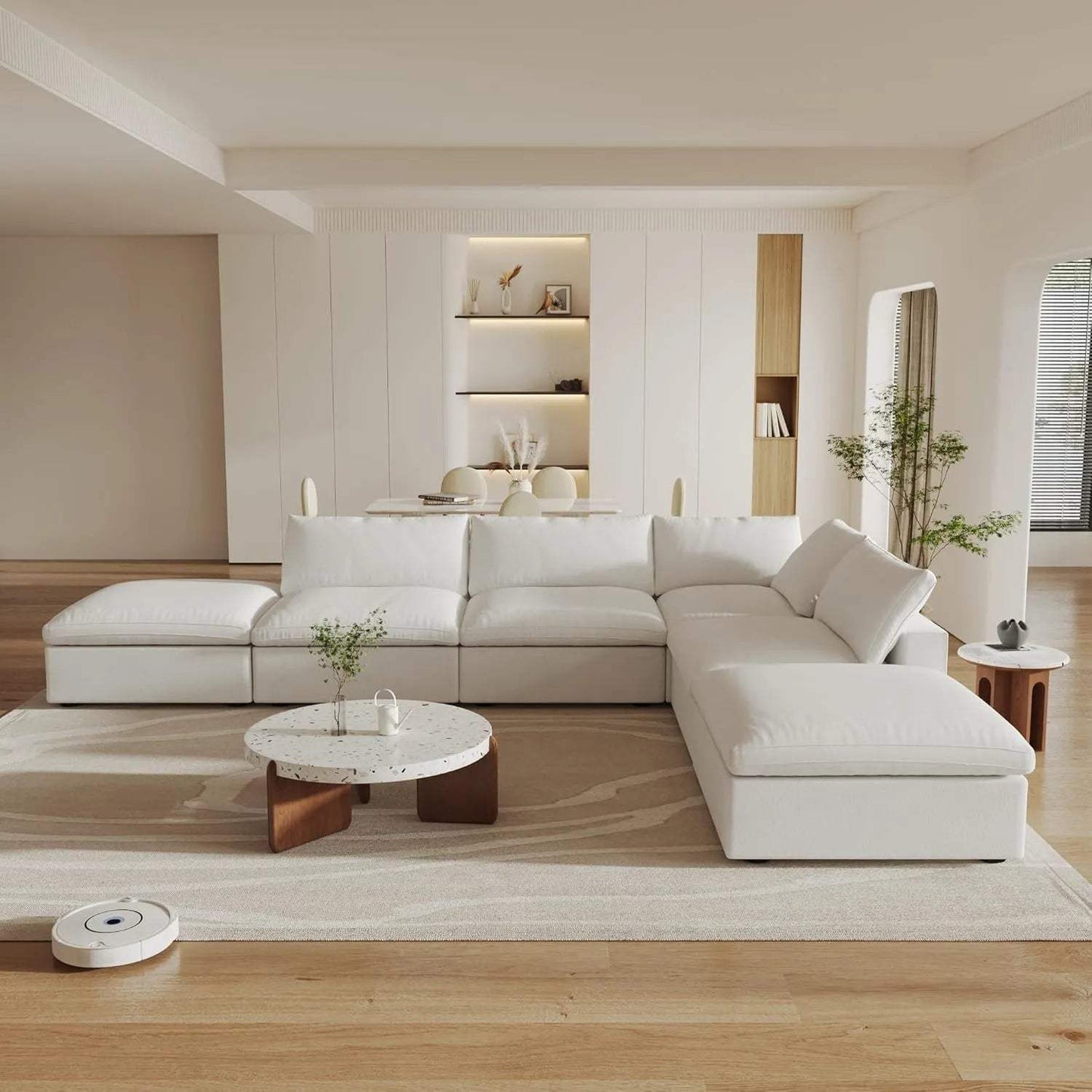 160" White Linen Blend Modular Armless Sofa With Ottomans And Storage - HomeRoots - Flyclothing LLC