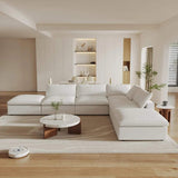 160" White Linen Blend Modular Armless Sofa With Ottomans And Storage - HomeRoots - Flyclothing LLC