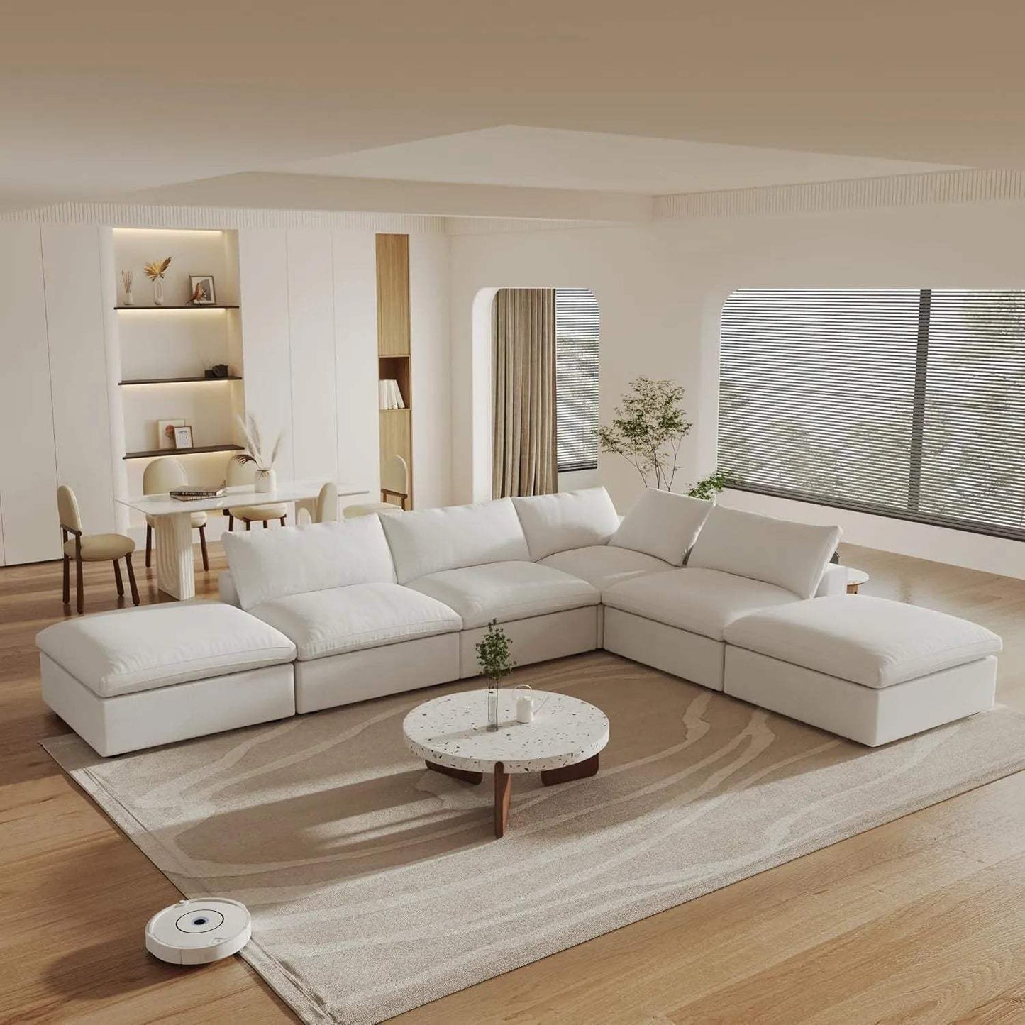 160" White Linen Blend Modular Armless Sofa With Ottomans And Storage - HomeRoots - Flyclothing LLC