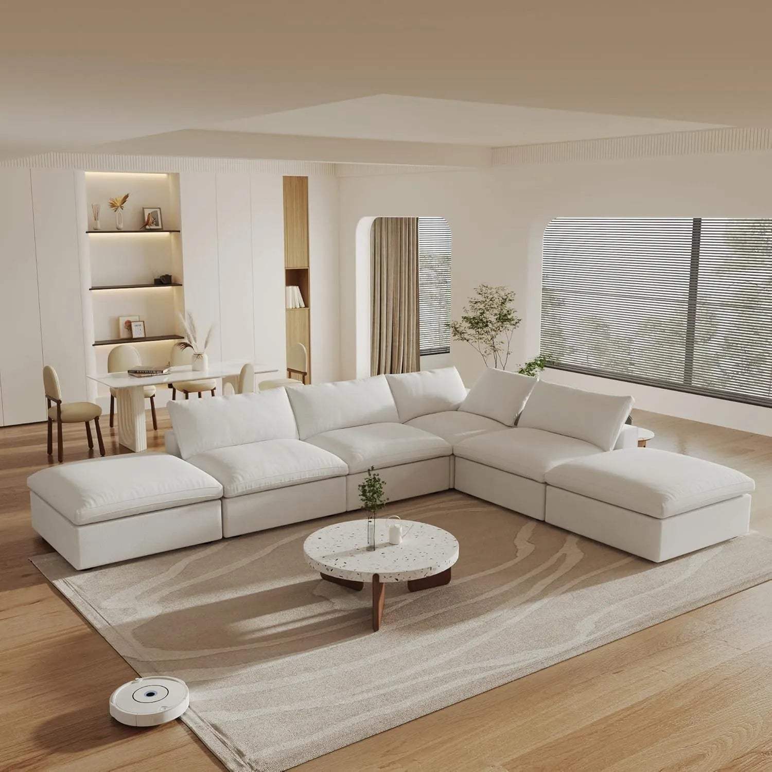 160" White Linen Blend Modular Armless Sofa With Ottomans And Storage - HomeRoots - Flyclothing LLC