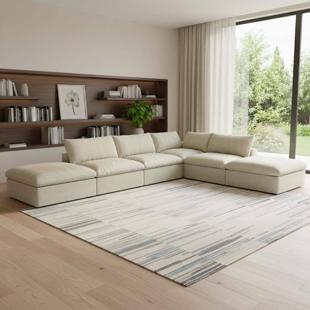 160" Khaki Linen Blend Modular Armless Sofa With Ottomans Toss Pillows And Storage - HomeRoots - Flyclothing LLC