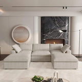 120" Beige Linen Blend Modular Sofa With Ottoman And Toss Pillows And Storage - HomeRoots - Flyclothing LLC