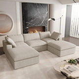 120" Beige Linen Blend Modular Sofa With Ottoman And Toss Pillows And Storage - HomeRoots - Flyclothing LLC
