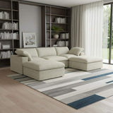 120" Beige Linen Blend Modular Sofa With Ottoman And Toss Pillows And Storage - HomeRoots - Flyclothing LLC