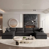 160" Black Linen Blend Modular Sofa With Ottomans Toss Pillows And Storage - HomeRoots - Flyclothing LLC
