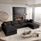 160" Black Linen Blend Modular Sofa With Ottomans Toss Pillows And Storage - HomeRoots - Flyclothing LLC