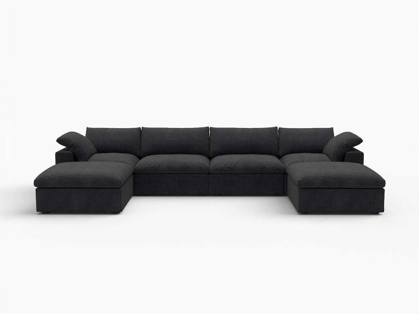160" Black Linen Blend Modular Sofa With Ottomans Toss Pillows And Storage - HomeRoots - Flyclothing LLC