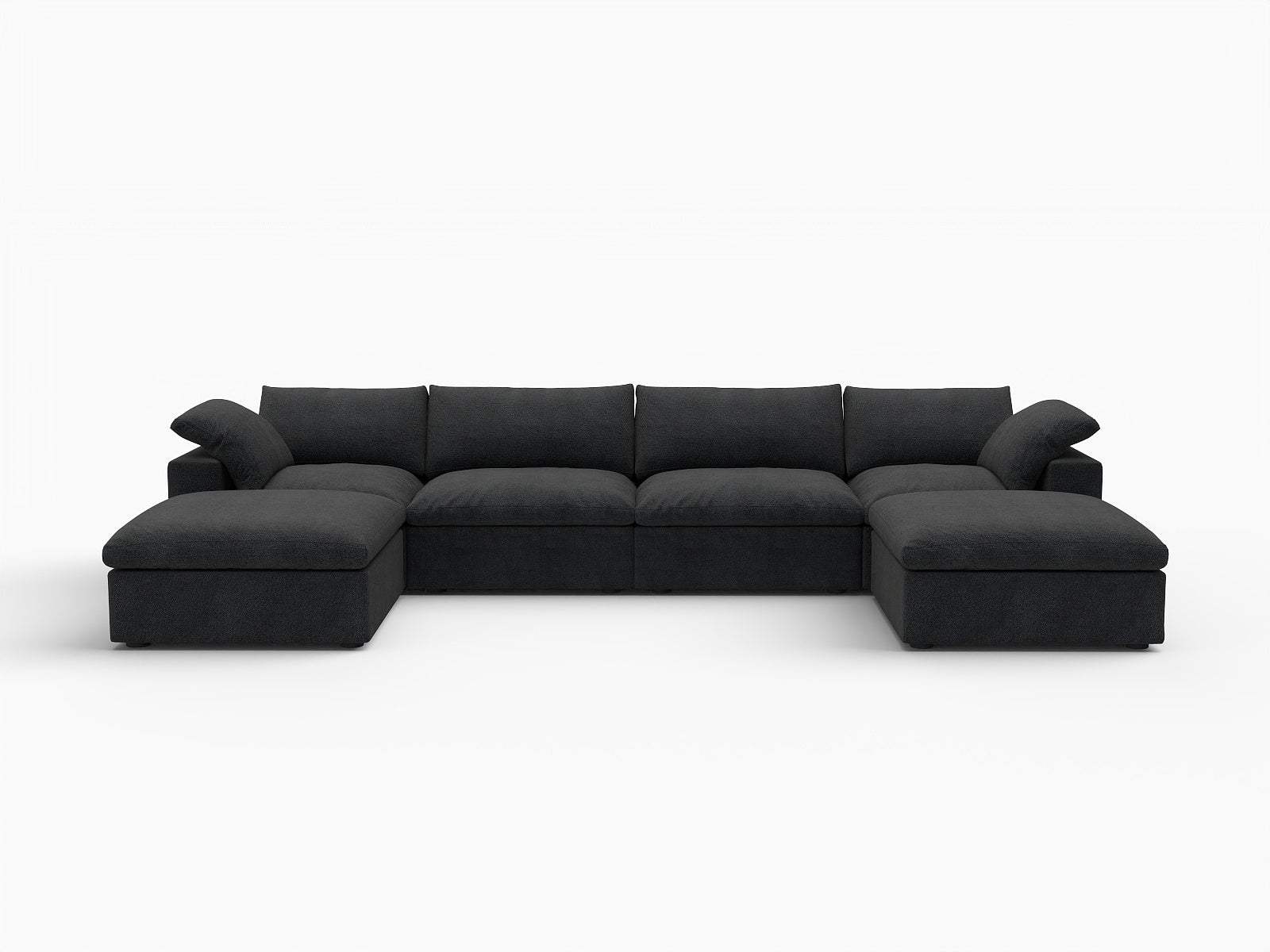 160" Black Linen Blend Modular Sofa With Ottomans Toss Pillows And Storage - HomeRoots - Flyclothing LLC