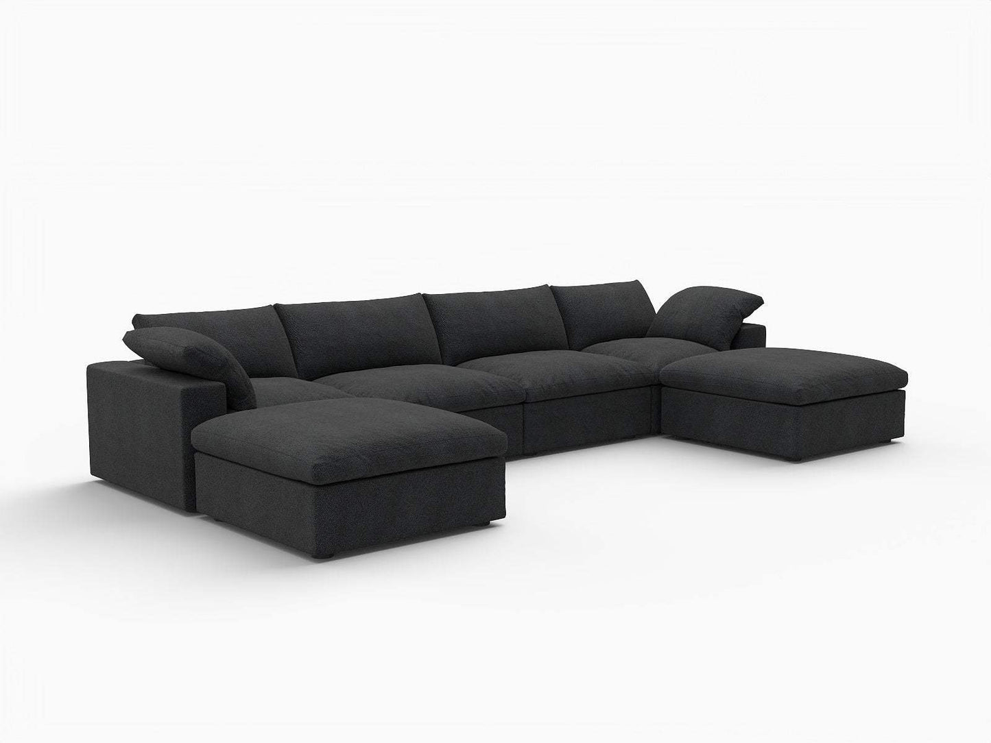 160" Black Linen Blend Modular Sofa With Ottomans Toss Pillows And Storage - HomeRoots - Flyclothing LLC