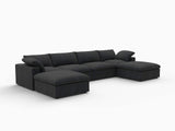 160" Black Linen Blend Modular Sofa With Ottomans Toss Pillows And Storage - HomeRoots - Flyclothing LLC