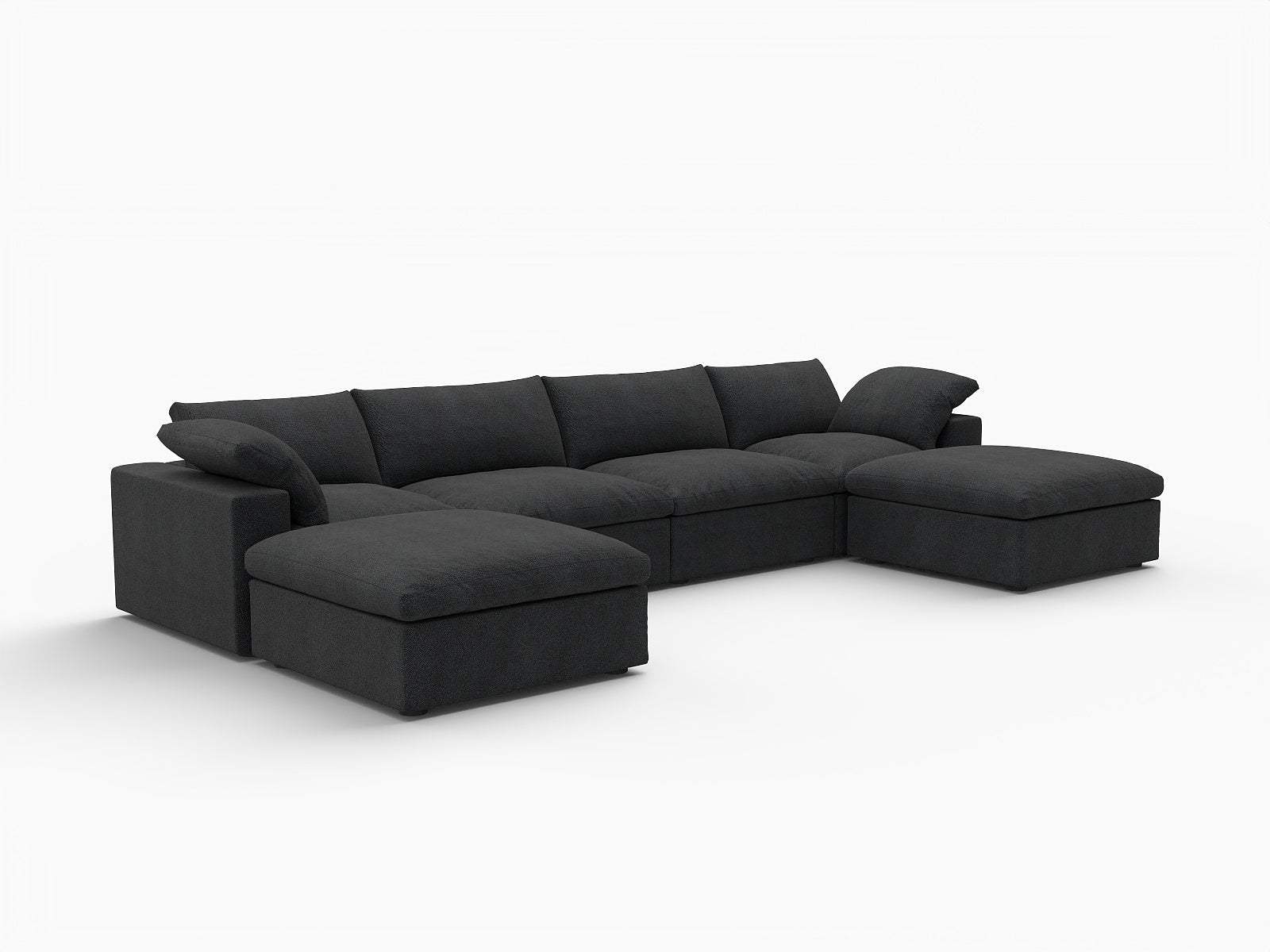 160" Black Linen Blend Modular Sofa With Ottomans Toss Pillows And Storage - HomeRoots - Flyclothing LLC