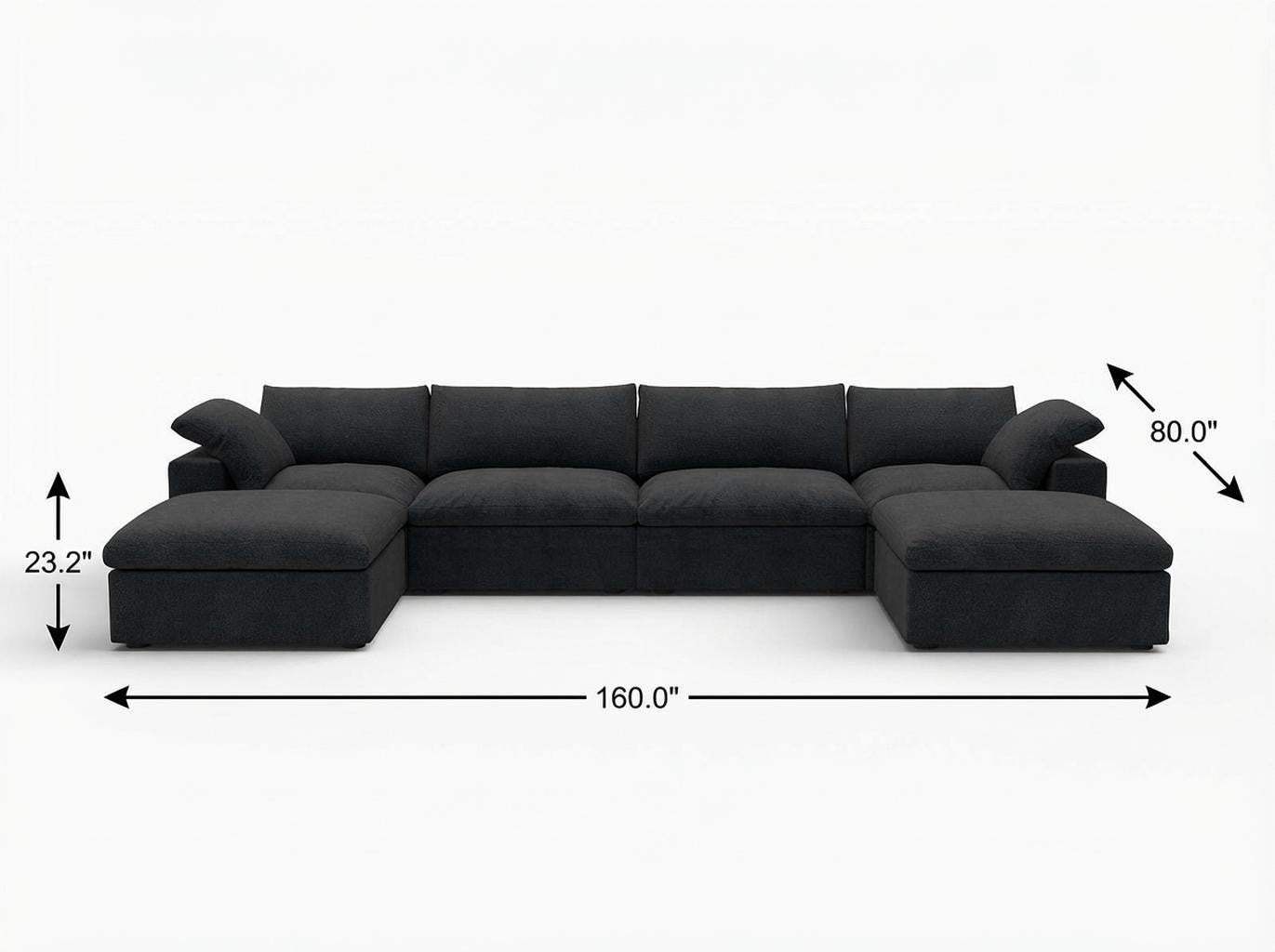 160" Black Linen Blend Modular Sofa With Ottomans Toss Pillows And Storage - HomeRoots - Flyclothing LLC