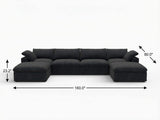 160" Black Linen Blend Modular Sofa With Ottomans Toss Pillows And Storage - HomeRoots - Flyclothing LLC