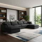 160" Black Linen Blend Modular Sofa With Ottomans Toss Pillows And Storage - HomeRoots - Flyclothing LLC