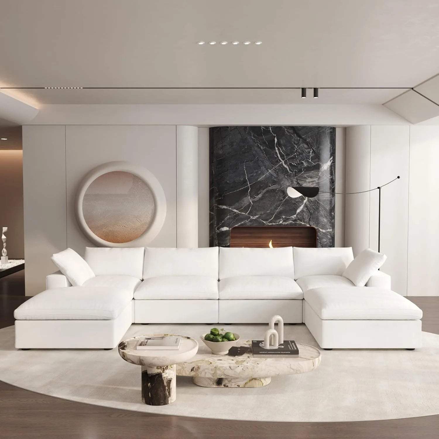 160" White Linen Blend Modular Sofa With Ottomans Toss Pillows And Storage - HomeRoots - Flyclothing LLC