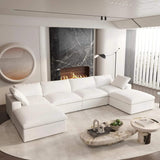 160" White Linen Blend Modular Sofa With Ottomans Toss Pillows And Storage - HomeRoots - Flyclothing LLC