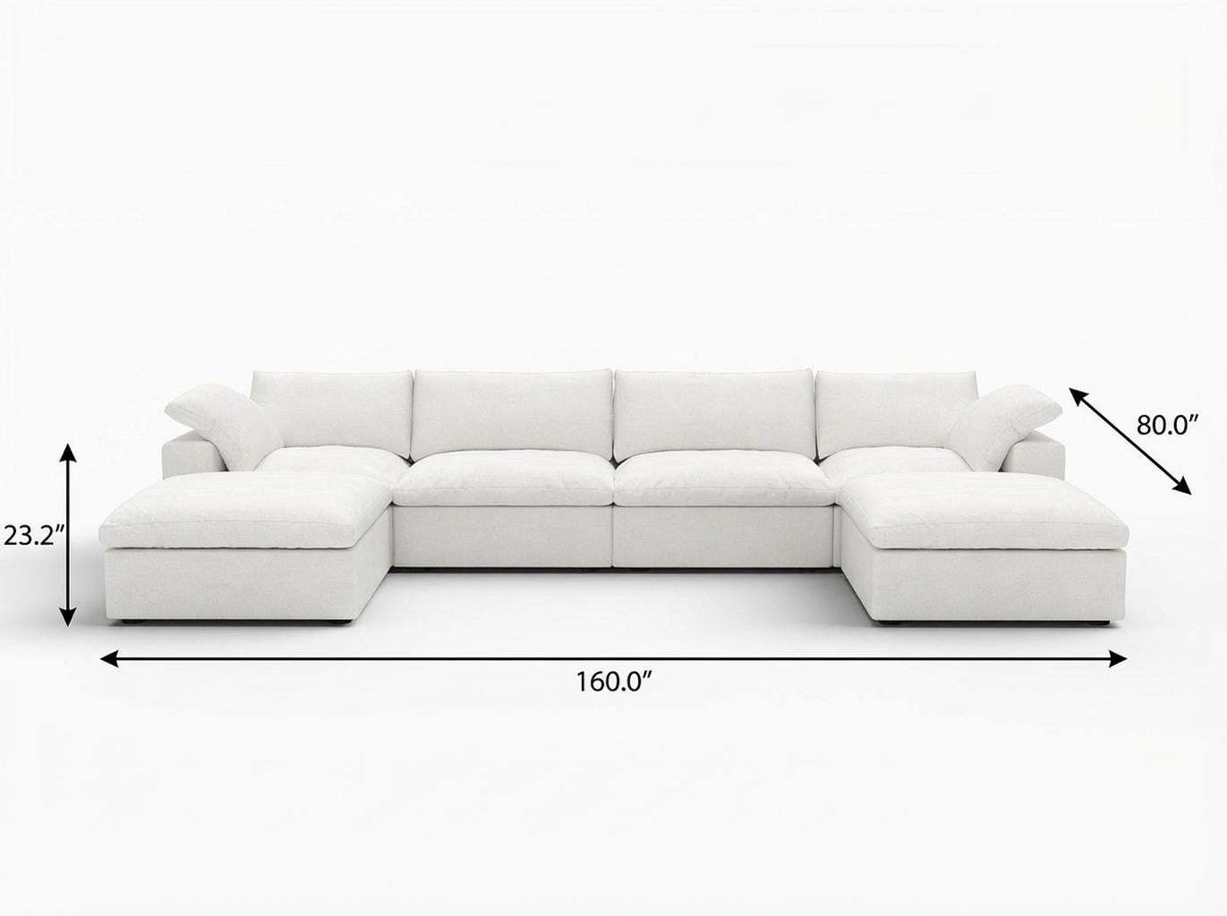 160" White Linen Blend Modular Sofa With Ottomans Toss Pillows And Storage - HomeRoots - Flyclothing LLC
