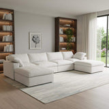 160" White Linen Blend Modular Sofa With Ottomans Toss Pillows And Storage - HomeRoots - Flyclothing LLC